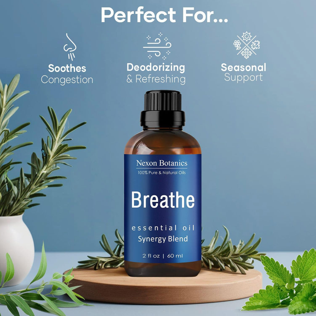 Nexon Botanics Breathe Essential Oil Blend 60ml - Sinus Relief with Menthol - Ideal for Humidifiers & Diffusers