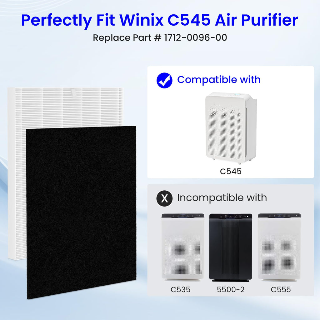 Future Way 2-Pack C545 Replacement Filter S Kit Compatible with Winix C545 Air Purifier, 2 H13 True HEPA Filter + 8 Activated Carbon Filters, Replace 1712-0096-00