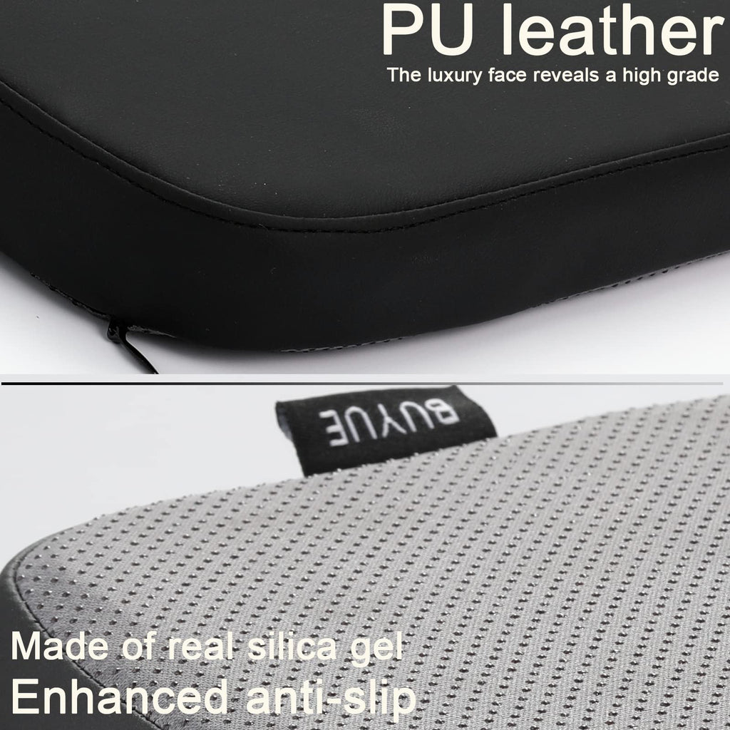 BUYUE Enhanced Anti-Slip Magnetic Bar Stool Cushions Set of 4, Luxury PU Leather Waterproof Small Seat Cushions for Café Bistro Stackable Metal Stools (Square, Black, 4)