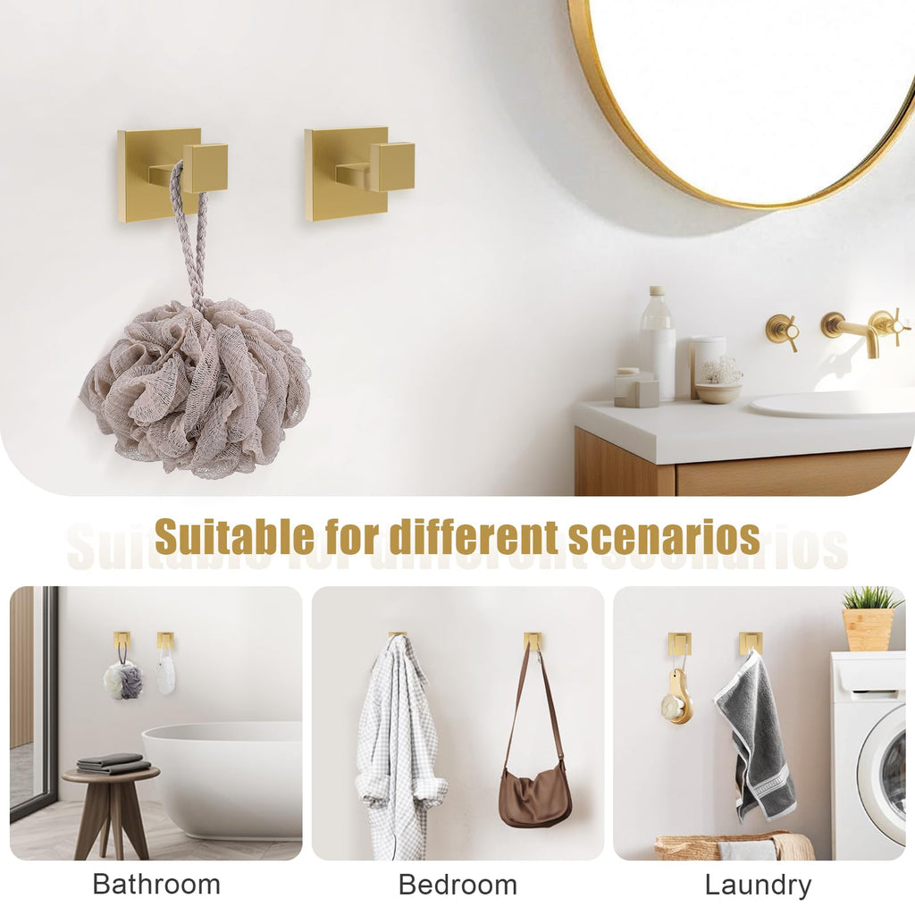 TQKAG Brushed Gold Bathroom Hardware Accessories Set 5 Pieces, Double Post Pivoting Toilet Paper Holder Set Stainless Steel Square Bathroom Towel Bar Holder Set Wall Mounted