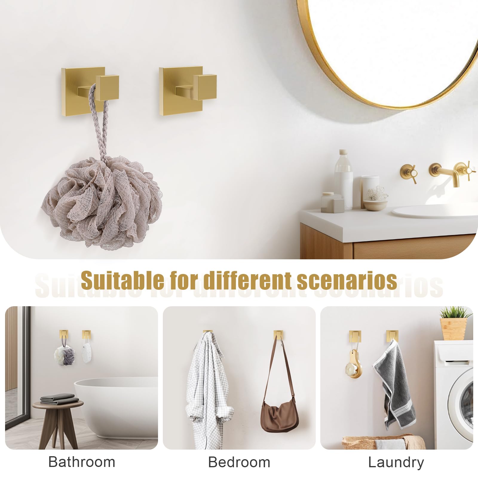 TQKAG Brushed Gold Bathroom Hardware Accessories Set 5 Pieces, Double Post Pivoting Toilet Paper Holder Set Stainless Steel Square Bathroom Towel Bar Holder Set Wall Mounted