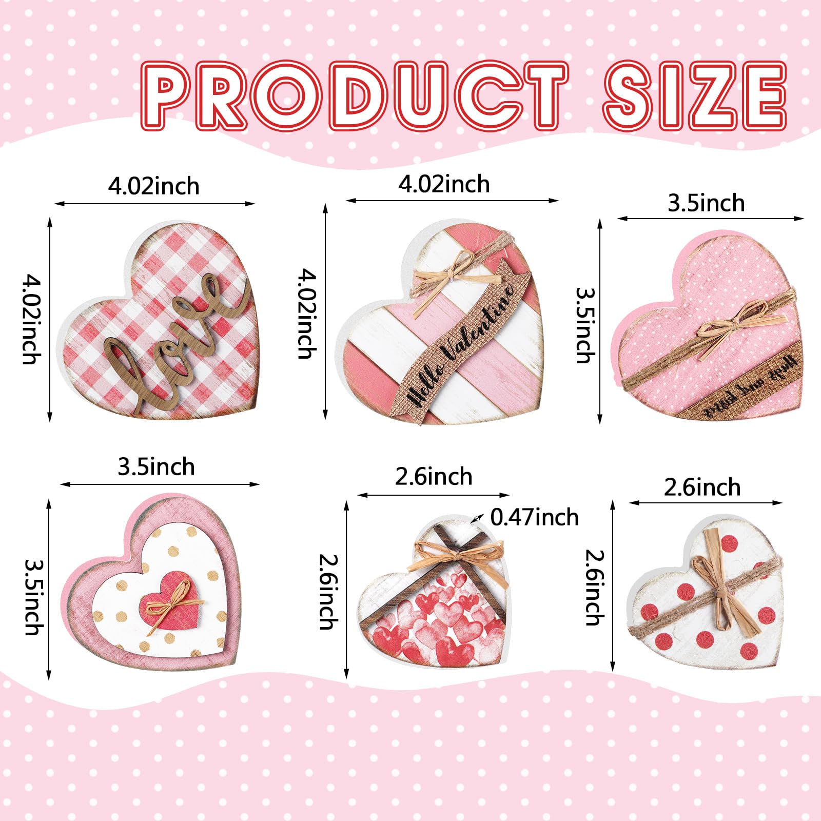 Wonderjune 6 Pcs Valentine‘s Day Decorations Rustic Heart Shaped Wooden Sign Farmhouse Love Wood Block Table Centerpiece Valentines Tiered Tray Decor for Valentines Day Wedding Home(Cute Style)
