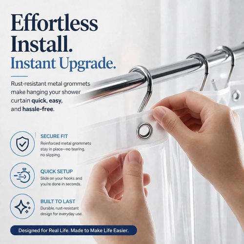 EHZNZIE Heavy Duty Shower Curtain Liner - Waterproof PEVA with 3 Weighted Magnets | 72x72 Inches