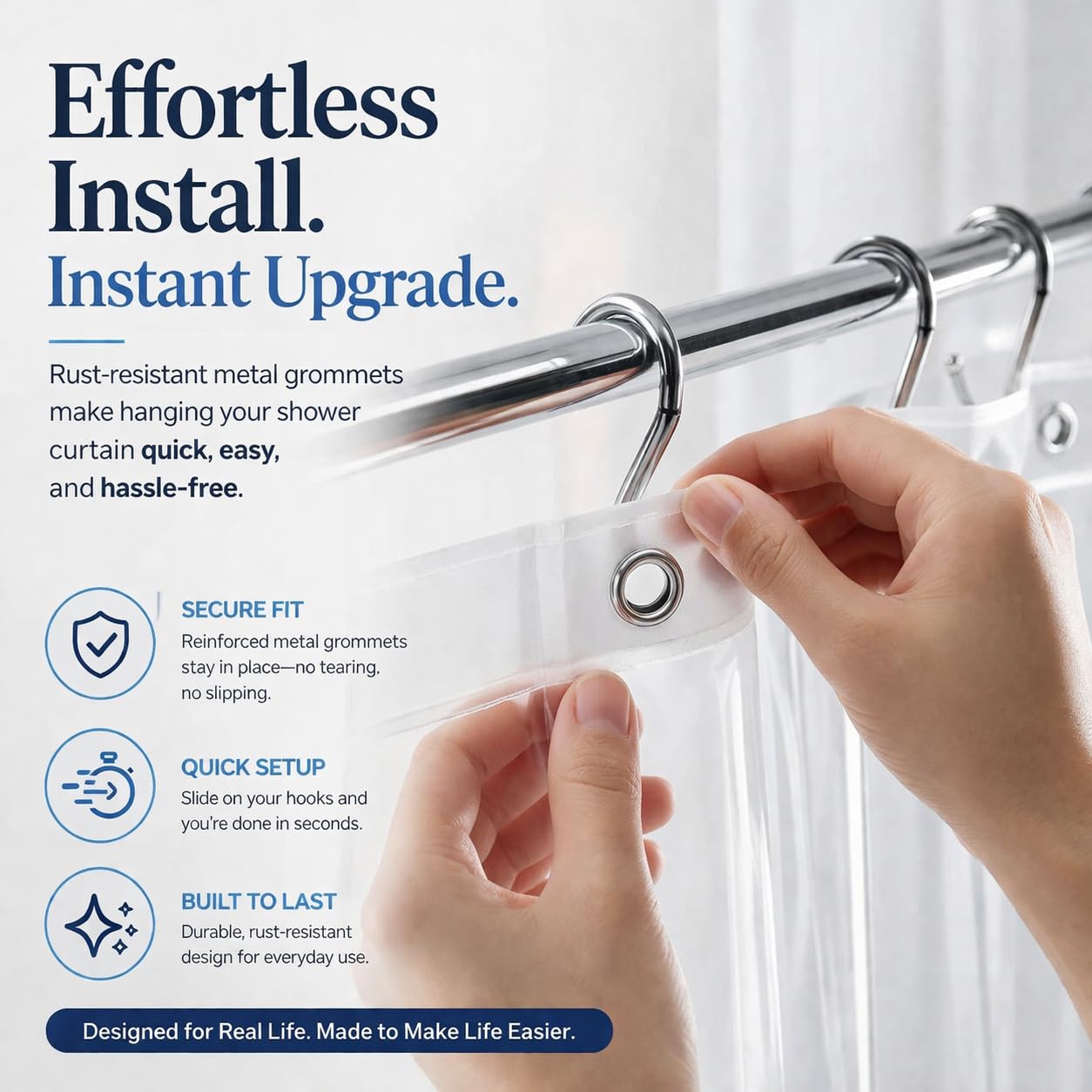 EHZNZIE Crystal Clear Heavy Duty Shower Curtain Liner 72x72, PEVA Waterproof Bath Curtain, No Chemical Smell, 3 Weighted Magnets, Durable with Rustproof Metal Grommets
