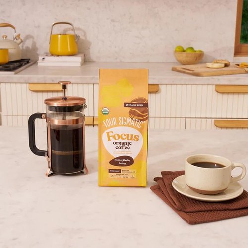 Four Sigmatic Dark Roast Organic Whole Bean Coffee | Whole Beans Coated with Lion's Mane, Chaga Mushrooms | Nootropic Mushroom Coffee for Enhanced Brain Function & Immune Support | 12oz