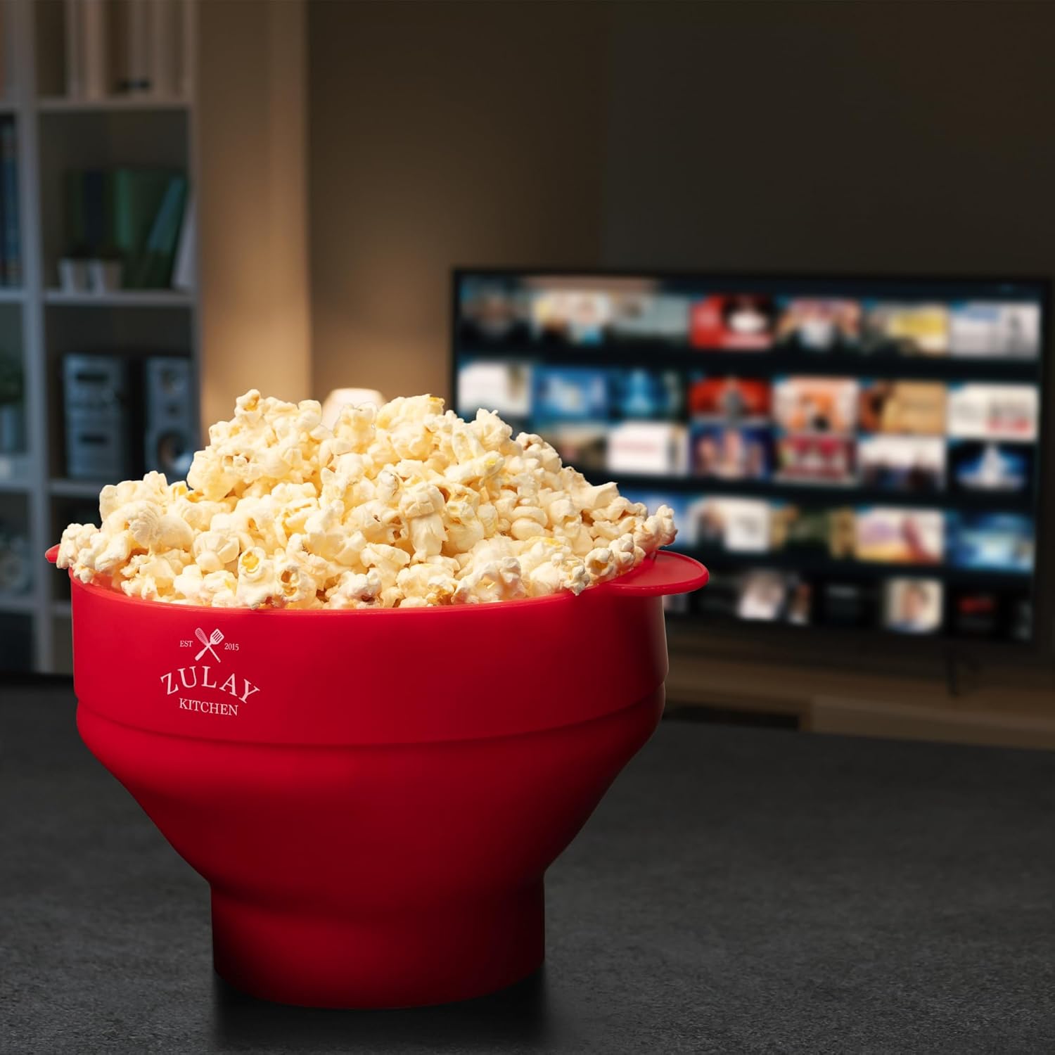 Zulay Microwave Popcorn Popper Bowl - Collapsible, BPA-Free Silicone, Dishwasher Safe - Red