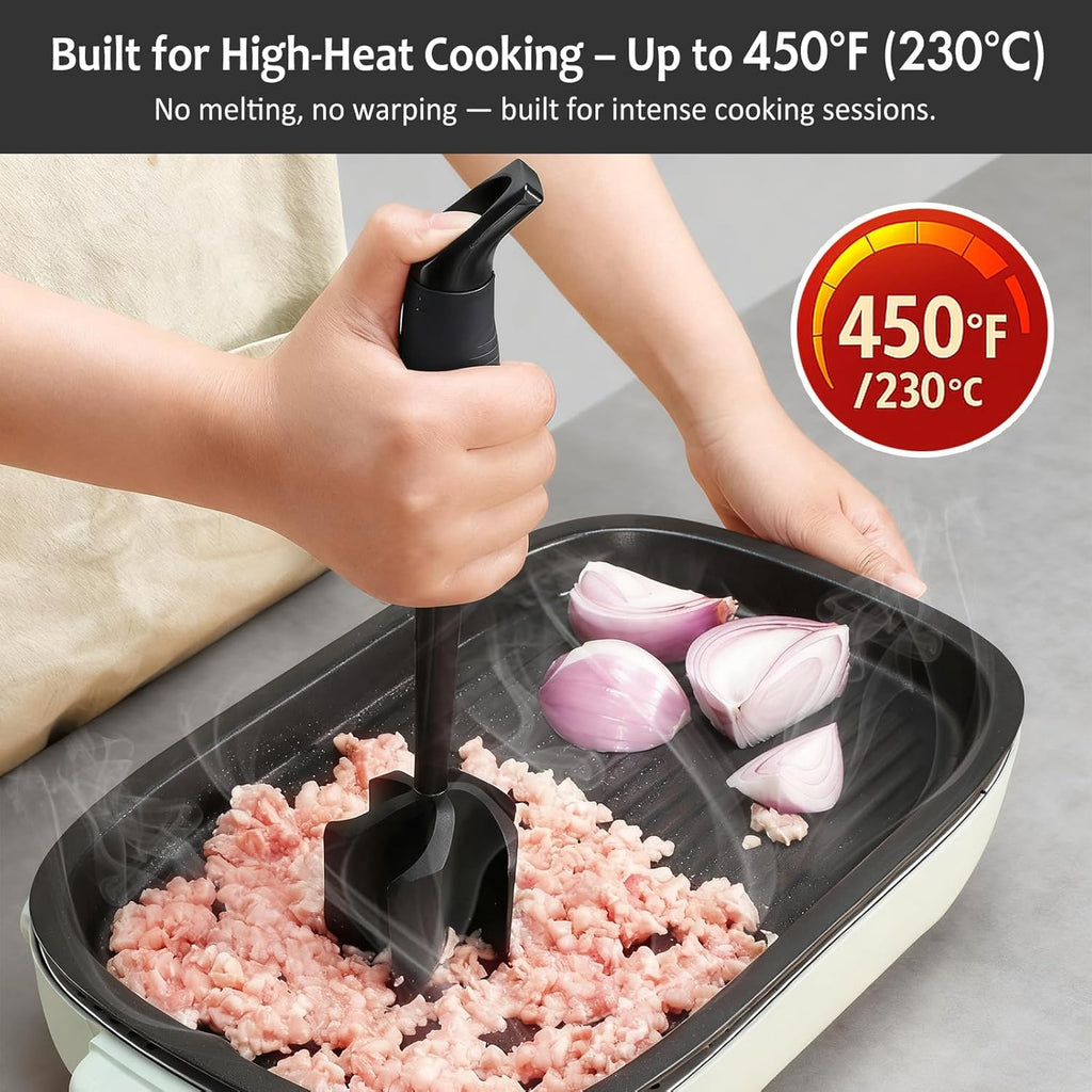 Ourokhome Meat Chopper - Heat Resistant Nylon Ground Beef Smasher with 5 Curved Blades | Black Kitchen Gadget