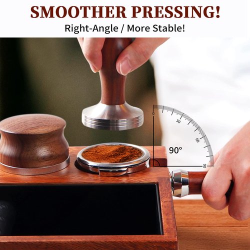 Kmise Natural Walnut Espresso Accessories Organizer Box Fits Espresso Distributor,Tamping Station Base,Tamper Holder-1.5L Coffee Grounds Box (58MM)