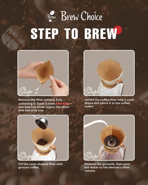 Brew Choice Pre-folded Unbleached Cone Coffee Filters 100 Count, Natural Upgraded 30% Thicker Paper Compatible with 1-3 Cup Chemex Pour over Coffee Maker