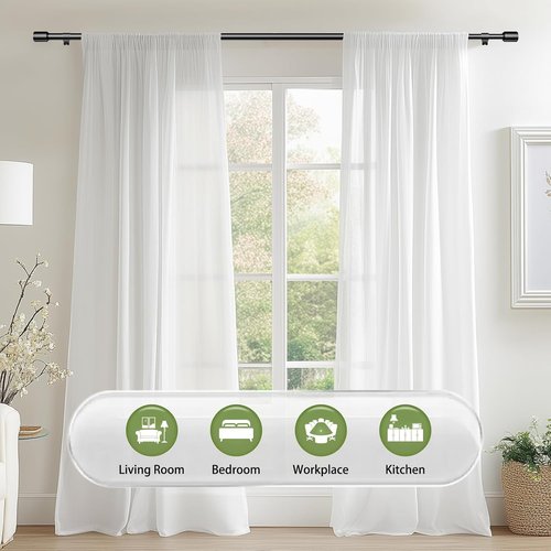 Adjustable Black Curtain Rods by [Brand Name] - 30-60 Inch for 30-54 Inch Windows | 2 Pack with Brackets
