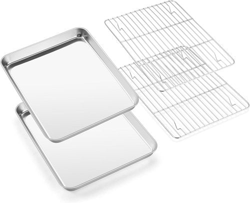E-far Baking Sheet Set - Stainless Steel Cookie Sheets with Cooling Racks | Non-Toxic & Heavy Duty, 12.4 x 9.7 x 1 Inch