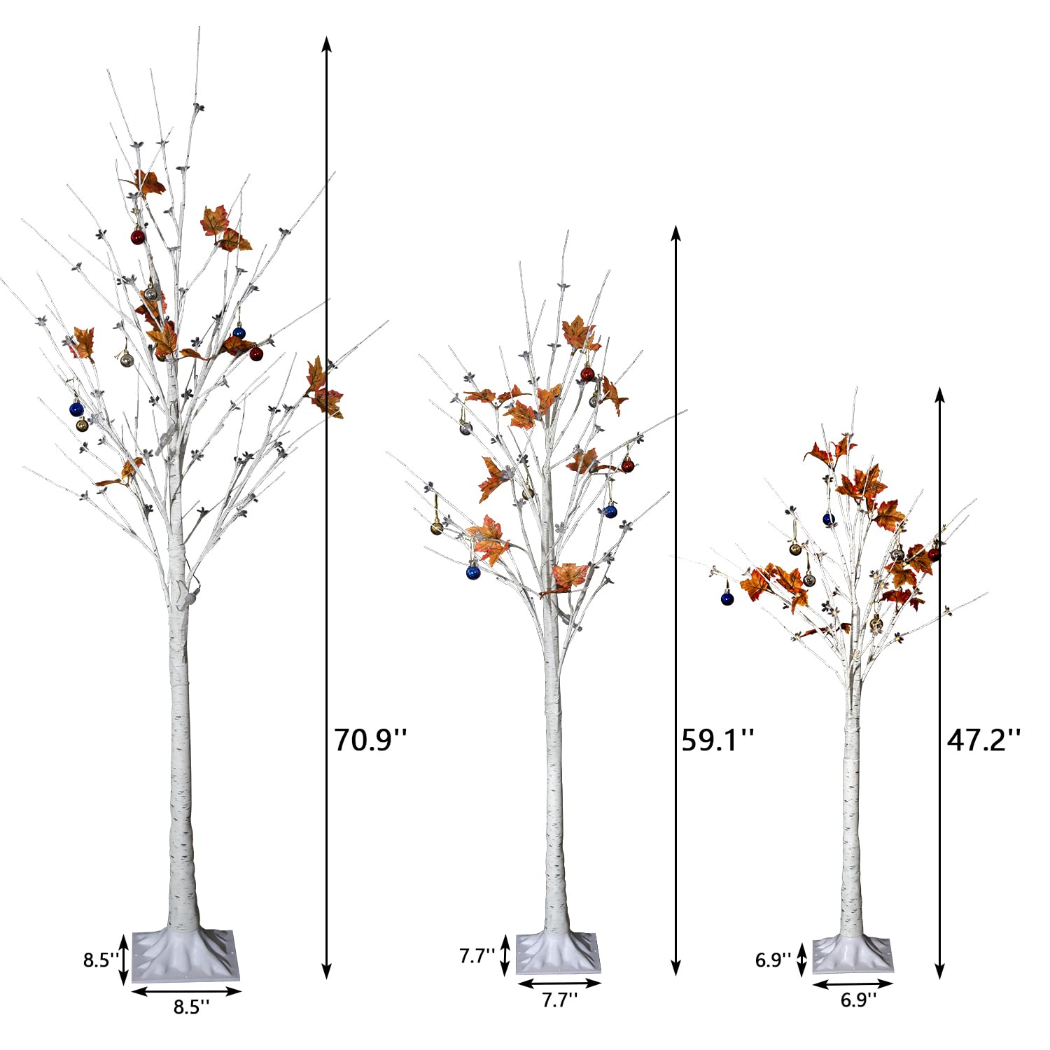AWQM Lighted Birch Tree for Christmas Decor, Pack of 3 Prelit Christmas Tree 4ft 5ft 6ft, Warm White Christmas Tree for Indoor Christmas Decorations. (White)