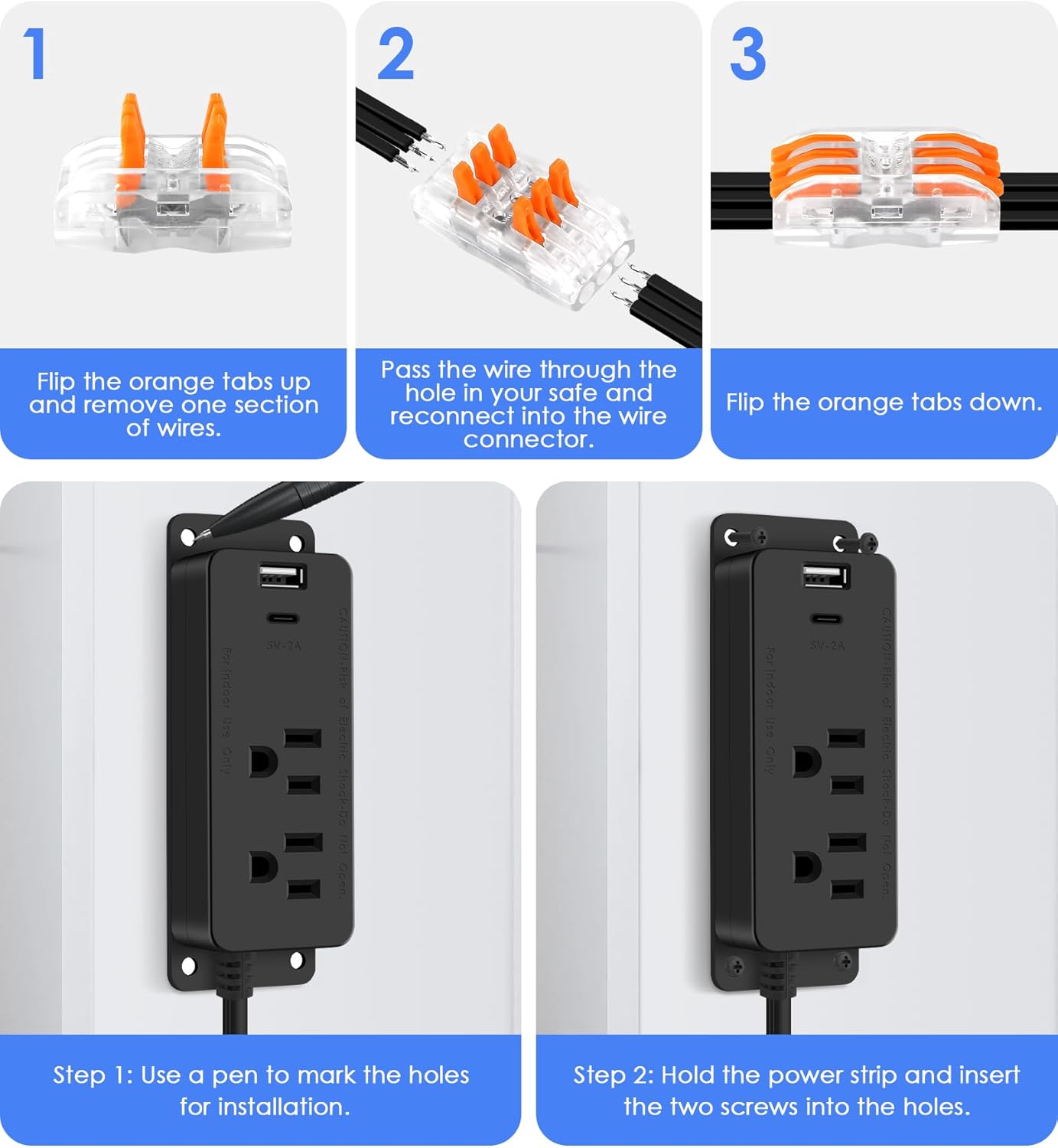 Skiennix Gun Safe Power Outlet Kit - Electrical Outlet with USB-C Port for Dehumidifiers & Lights (6FT)