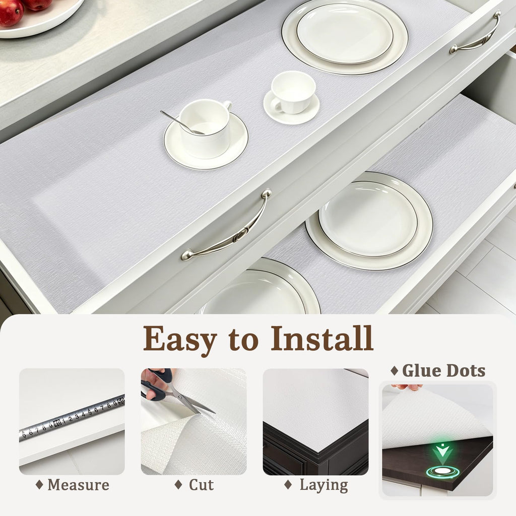 MIAONET 18" x 360" Shelf and Drawer Liner for Kitchen Cabinets Non-Adhesive Easy Cut Non-Slip Shelves Paper, Durable Washable Cupboards liners Protector Cabinet Bathroom Drawers Pantry Shelving, White
