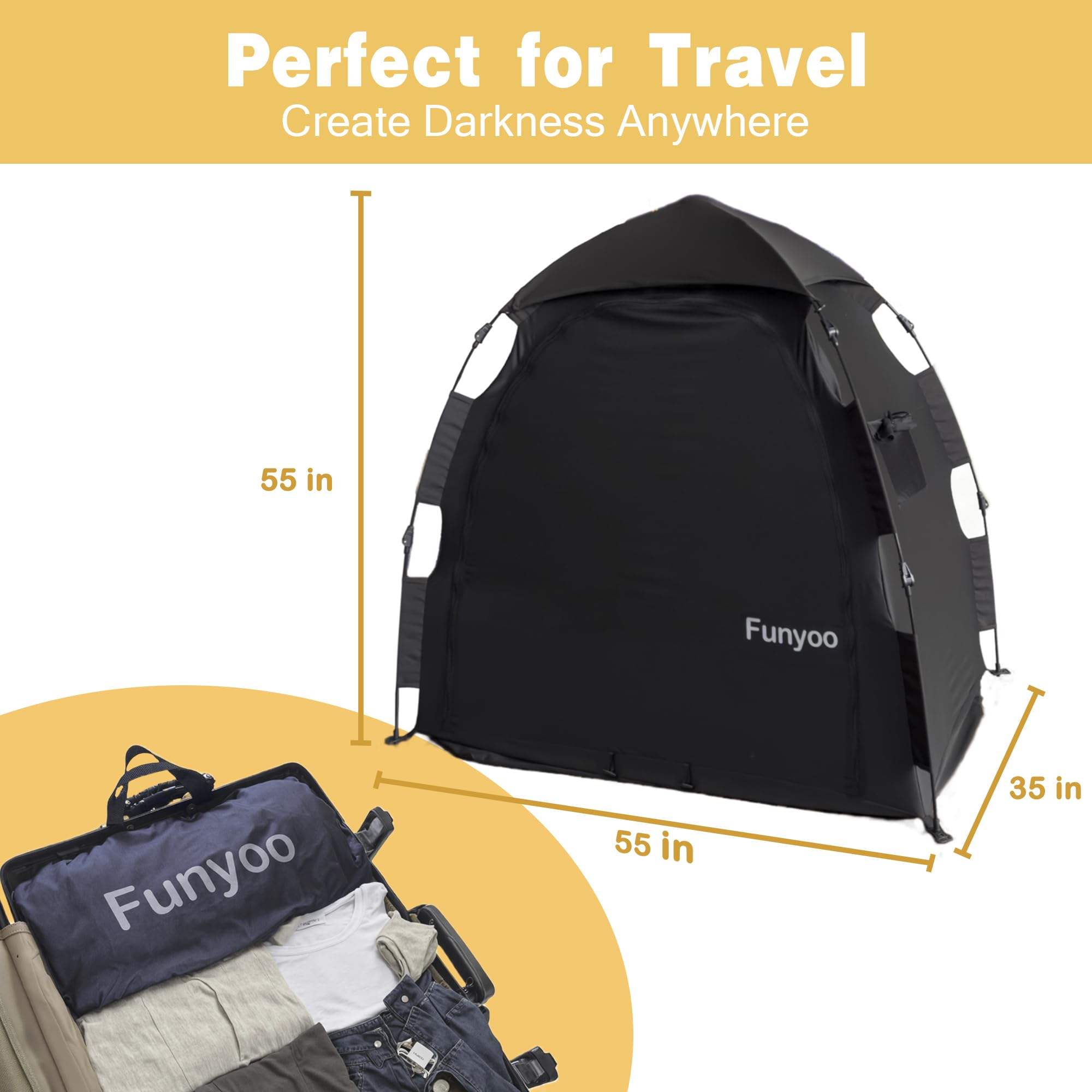 Funyoo Pop Up Blackout Tent for Babbies and Toddlers, One Click Setup Baby Travel Crib Tent, Blackout Cover for Pack N Play and Baby Crib