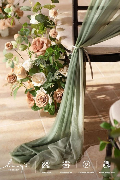 Ling's Moment Wedding Chair Sashes - Wrinkle-Free Draping Fabric in Sage & Milky Green | 16 Pcs for Ceremony & Reception Decor