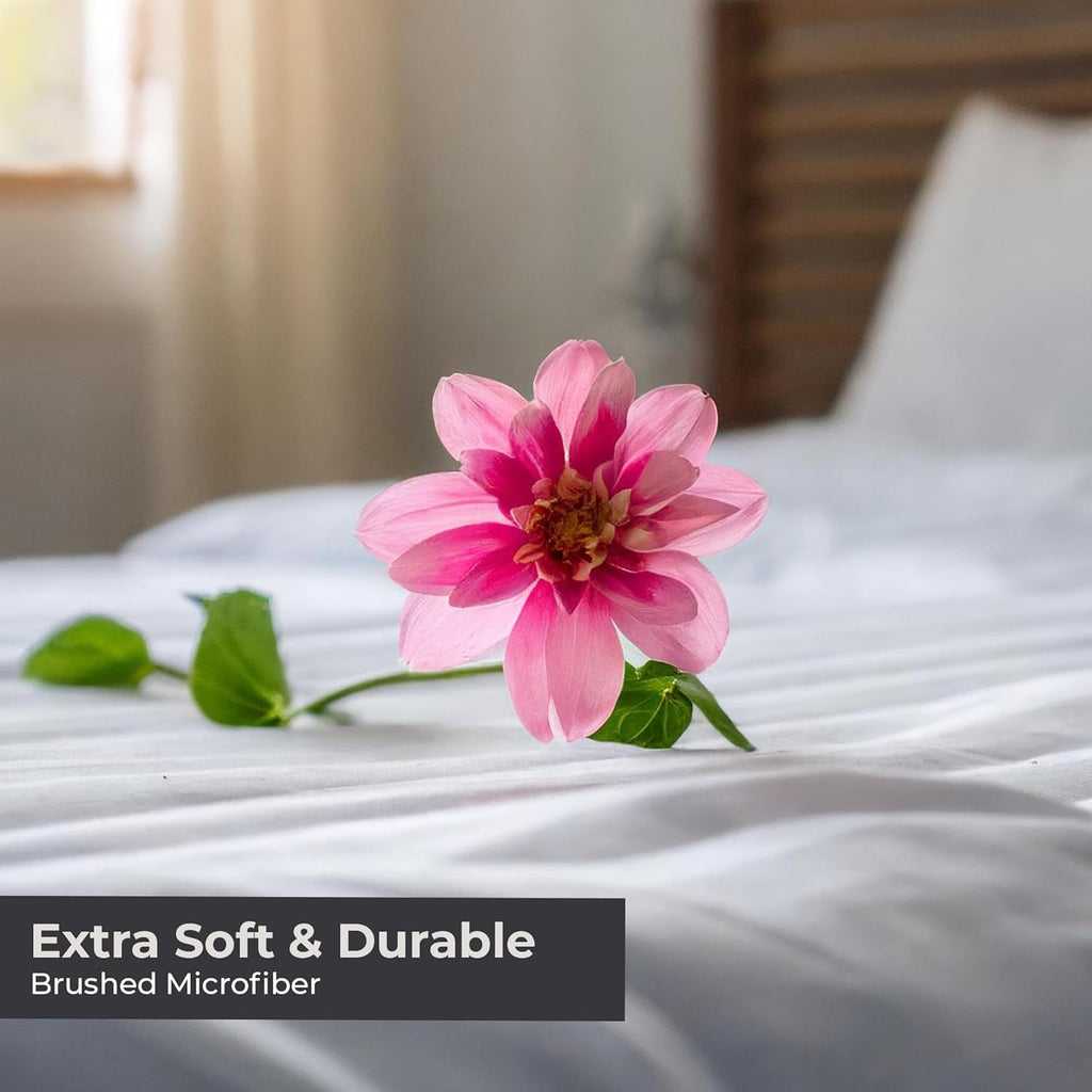 Sleepy Town King Size Bed Sheets - 4 Piece Set | Extra Soft, Cooling & Easy Care Brushed Microfiber (White)