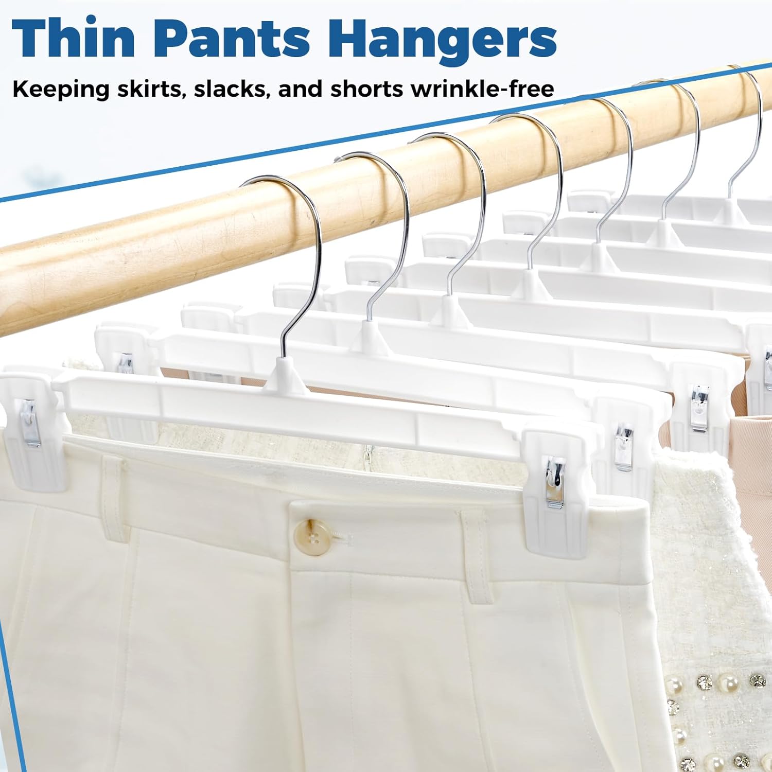 Smartor Skirt Hangers - Durable Pants Hangers with Clips | Space-Saving Design | 30 Pack for Men & Women