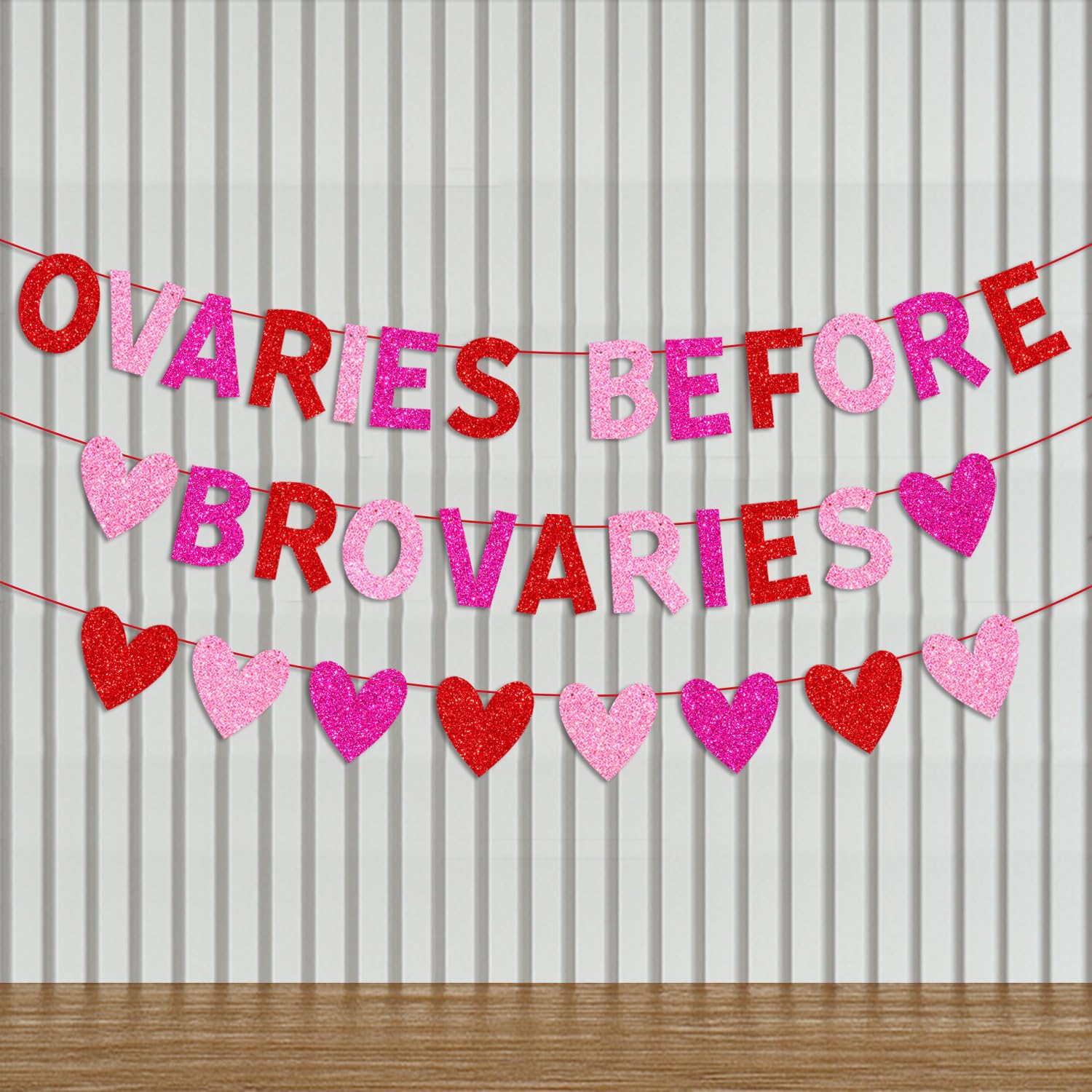 YEIRFYY Glitter Ovaries Before Brovaries Banner with Red Pink Rose Red Hearts Happy Galentine’s Day Banner for Fireplace Wall Girl Lady Galentines Day Valentines Day Party Decorations