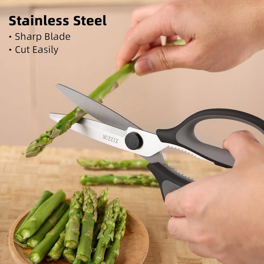Skiennix Kitchen Scissors - Heavy Duty Stainless Steel Shears with Comfort Grip Handle | 8.3-Inch Black