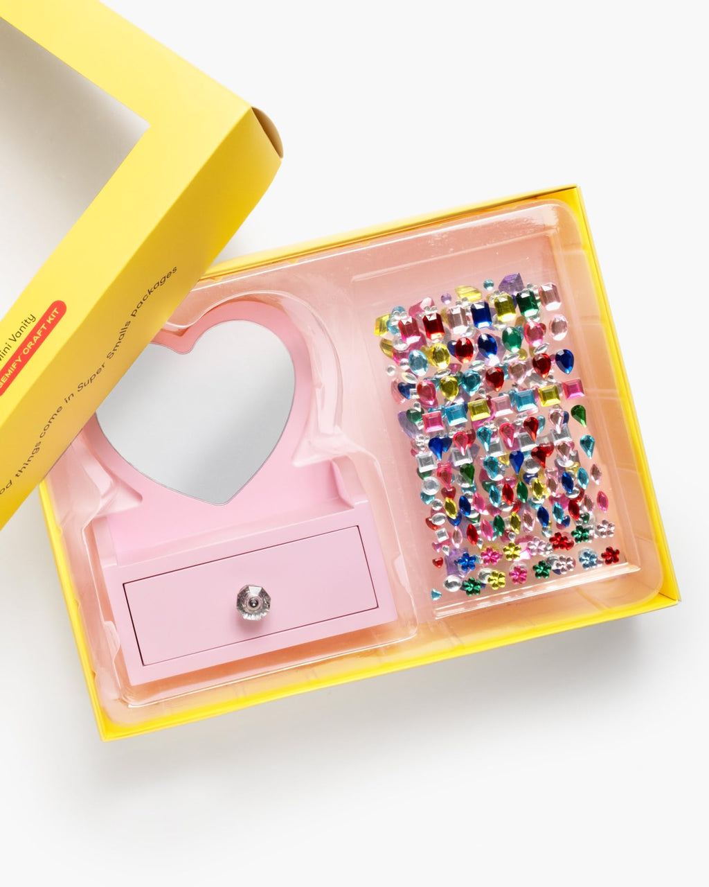 Super Smalls Mini Vanity Gemify™ Craft Kit | DIY Bedazzling Set with 200+ Gem Stickers | Heart Mirror & Jewelry Drawer | Fun for Creative Kids