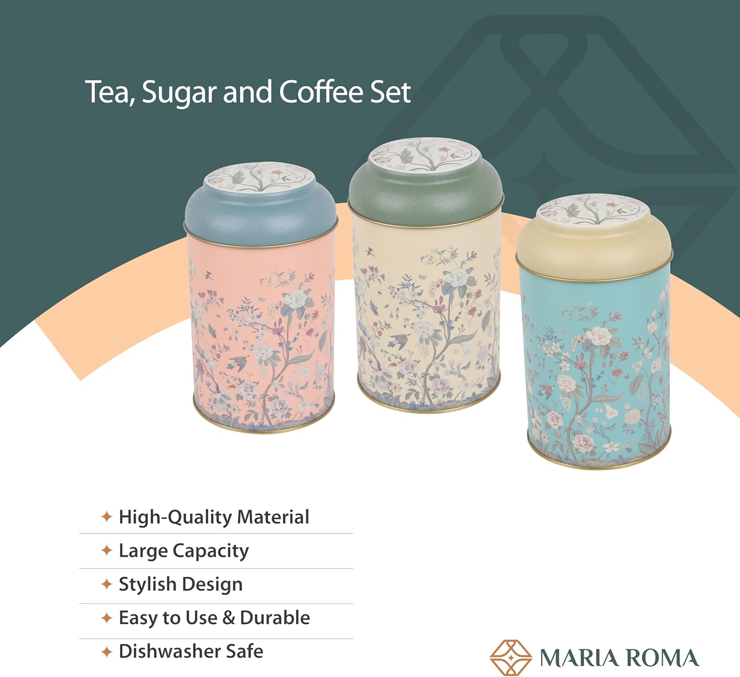 Maria Roma 7-Piece Kitchen Canister Set - Vintage Bread Box, Sugar, Coffee & Tea Containers