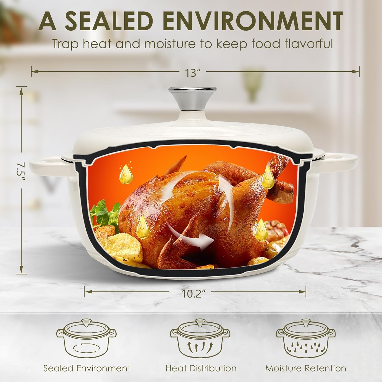 Skiennix 6-Piece Baking Pans Set - Durable Cast Iron Dutch Oven Pot with Lid, 5QT, Oven Safe