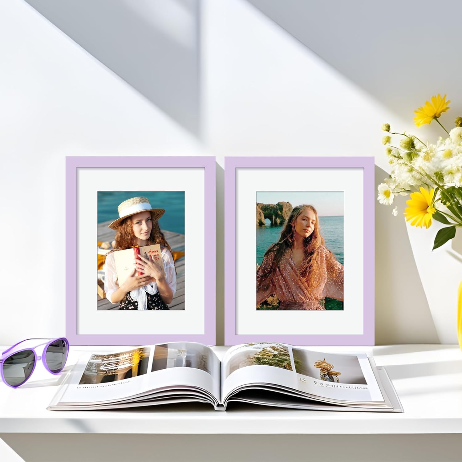 Upsimples 8.5x11 Picture Frame - Versatile Display for 6x8 Photos with Mat or 8.5x11 Without - Purple, 1 Pack