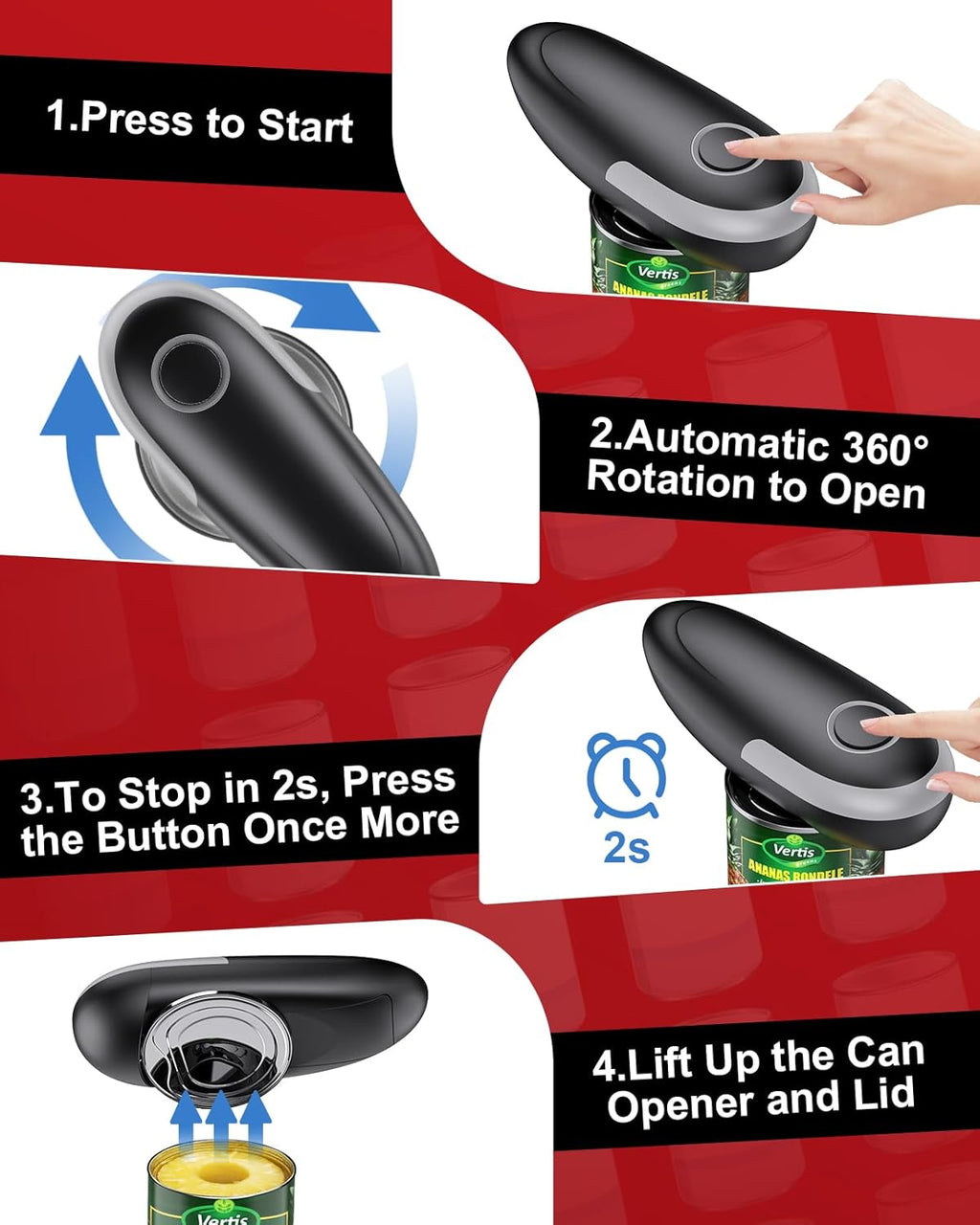 **Black+Grey One Touch Electric Can Opener - Fits All Can Sizes | Smooth Edge, Battery Operated for Seniors & Chefs**