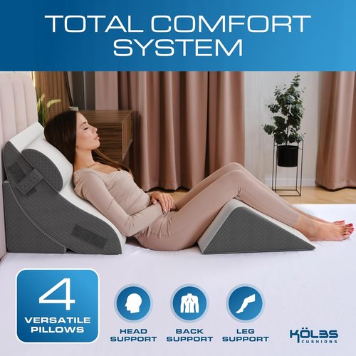 Kolbs Orthopedic Bed Wedge Pillow Set - 4-Piece Plush Velvet Cover for Surgery Recovery & Sleep Apnea Relief