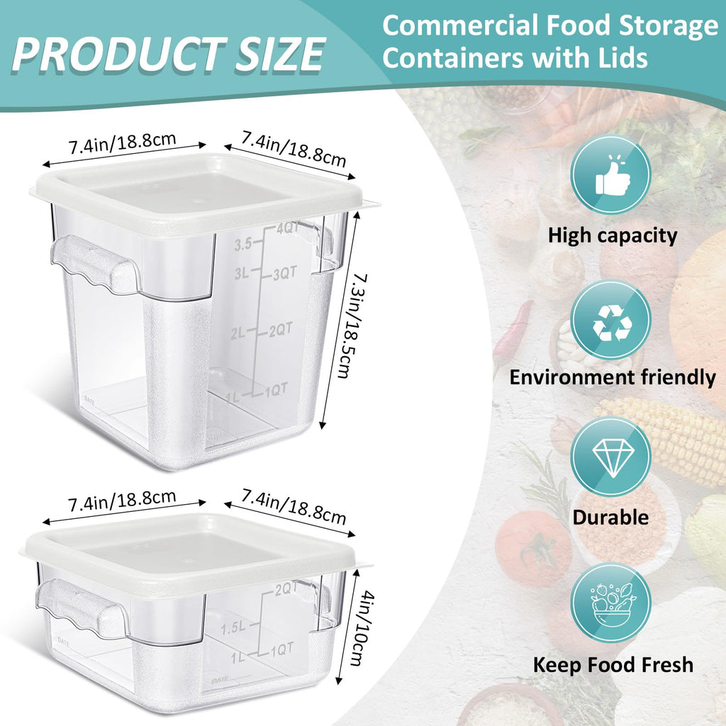 Yungyan 16 Pcs Restaurant Food Storage Containers with Lids Set 2Qt and 4Qt Commercial Restaurant Square Storage Containers Clear Food Cereal Container for Kitchen Freezer (White Lids)