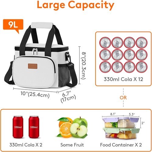 Lifewit Insulated Lunch Bag - Soft Cooler Tote for Adults | 12-Can Capacity in Silver Gray (9L)