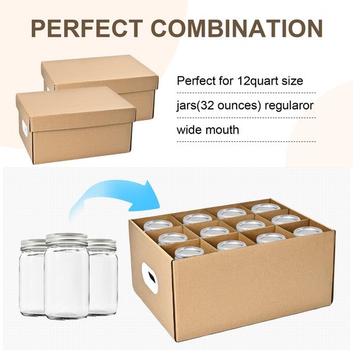PPXHFV 3 Pcs Canning Jar Storage Boxes, Fits 32 oz Regular or Wide Mouth Jars, 12 Cells, Mason Jar Organizer
