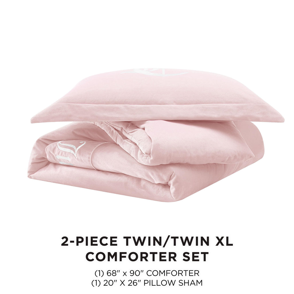 Juicy Couture - Comforter Set - Gothic Design Bedding - Twin/Twin XL - 2 Piece Set Includes (1) 90" x 68" Comforter and (1) 20" x 26" Sham - Wrinkle Resistant - Bedroom Decor - Marshmallow Pink