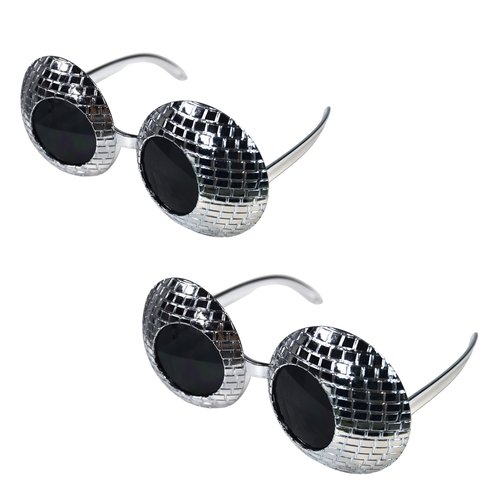 Beistle 2 Pack Plastic Disco Ball Glasses- Retro Eras Party Favors, 70’s, 80’s, 90’s Decades Dance Accessories, Silver Costume Supplies