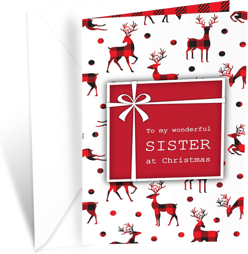 Prime Greetings Christmas Card For Sister - Eco-Friendly Thick Card Stock | 5in x 7.75in with Premium Envelope