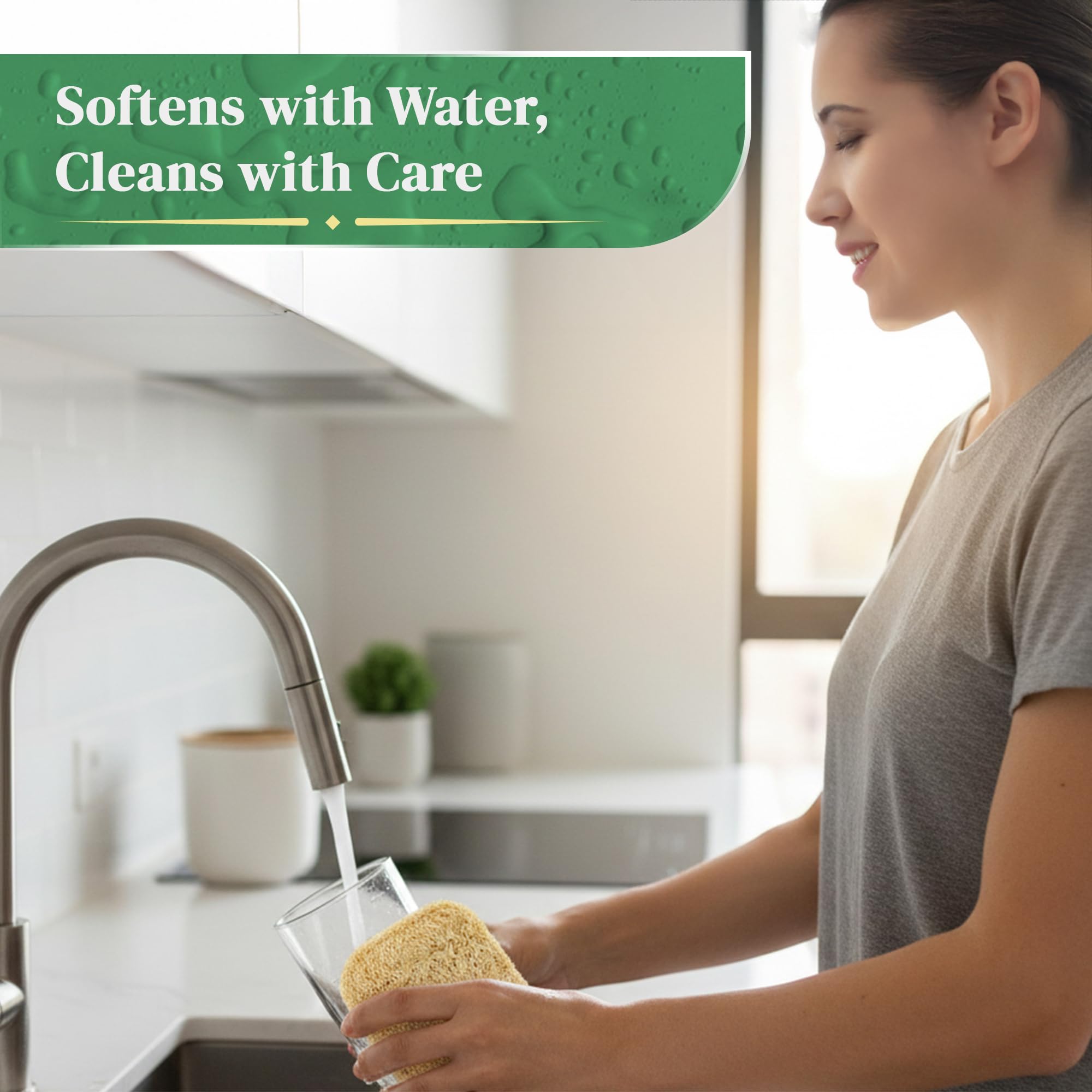 Natural Loofah Kitchen Sponge (3 Pack) - Natural Sponges for Dishes - Eco Friendly and Compostable Sponges - Biodegradable Plant Based Kitchen Dish Sponge - Plastic Free Dish Scrubber