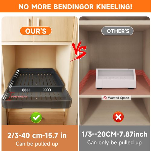 Timboniture 2 Pack Pull out Cabinet Organizer,Adjustable Width (14"-19") and Depth (17"-24"),No Drill Slide out Drawers for Kitchen,Pantry,Adhesive Roll out Shelves,for Cabinets Without Lip