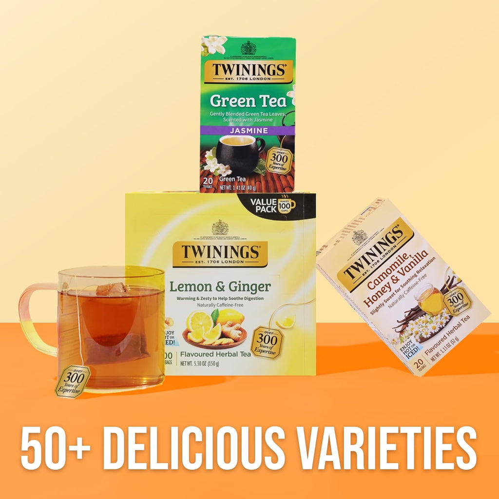Twinings Pomegranate & Raspberry Herbal Tea - Caffeine-Free, 20 Individually Wrapped Bags | 6 Pack