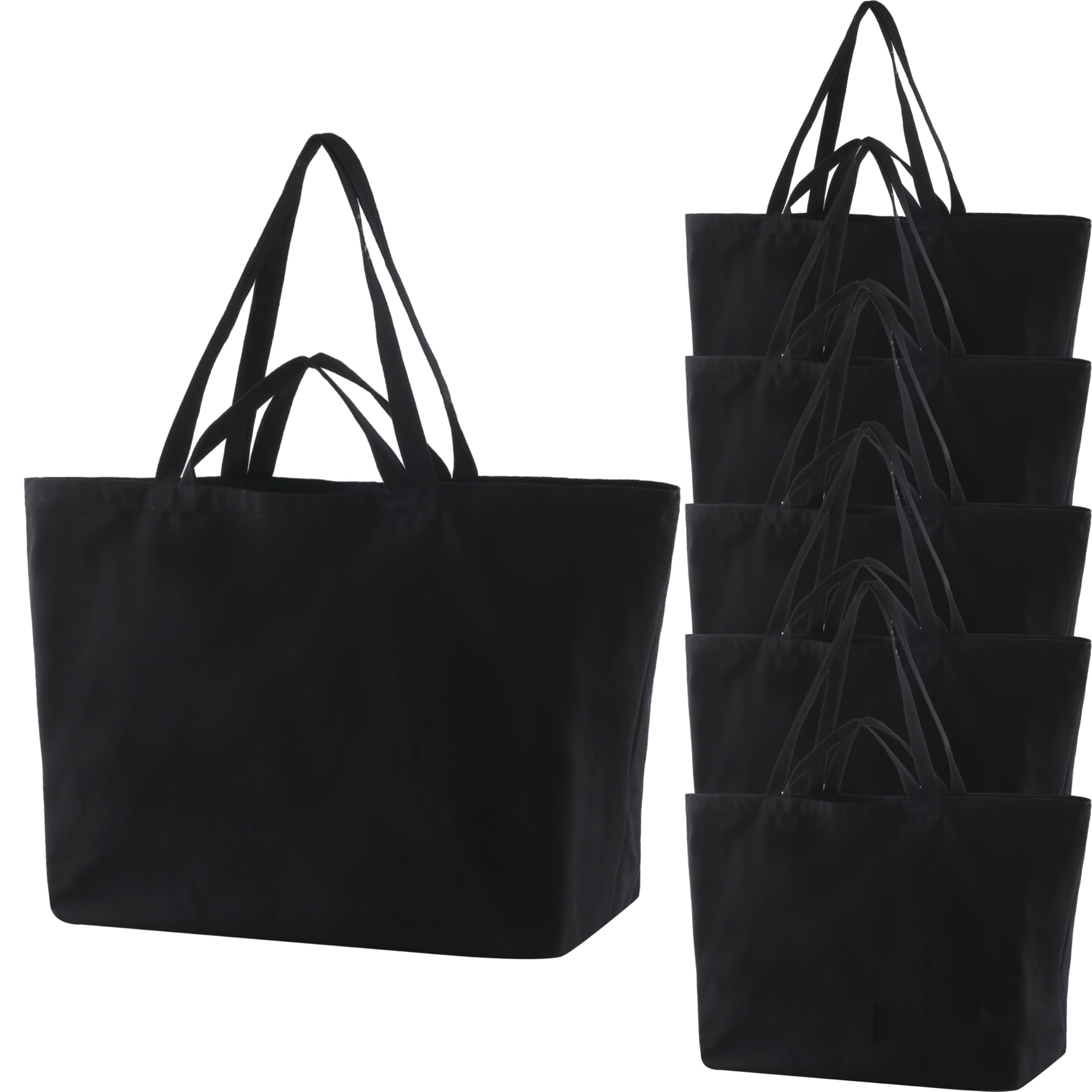 27 Inch Extra Large Canvas Shopping Bags Jumbo Heavy Duty Reusable Grocery Bags Bulk Blank Tote Bags with Double Handle (6, Black)
