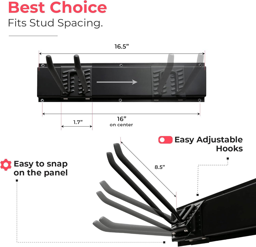 TIDYME Garage Tool Organizer - Sturdy Wall Mount Storage Rack with Adjustable Hooks | 64 Inches, 400lbs Capacity