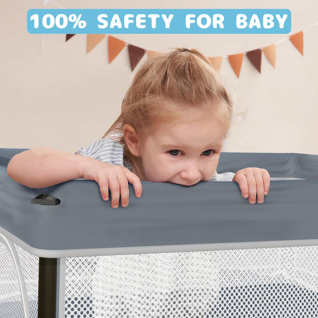 TOREVSIOR Foldable Baby Playpen with Mat, 50"×50" Collapsible Play Pen for Babies and Toddlers, Indoor & Outdoor Kids Safety Play Pen, Portable Play Yard, Foldable Baby Playpen with 50 Ocean Balls