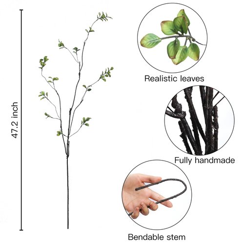 Sggvecsy 47.2’’ 4Pcs Artificial Ficus Branches Artificial Greenery Stems Faux Ficus Twig Plants Fake Leaf Spray Green Eucalyptus Branches for Vase Filler Office Home Wedding Decoration