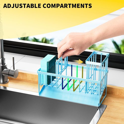 Cisily Kitchen Sink Caddy Organizer - Rustproof 304 Stainless Steel with Brush & Sponge Holder | Blue Home Decor