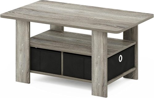 Furinno Andrey Coffee Table - Stylish French Oak Grey with Convenient Bin Drawer