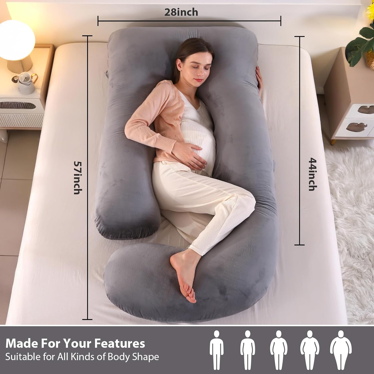 Victostar Pregnancy Pillow - 57-Inch U-Shaped Maternity Pillow for Full Body Support | Removable Cover