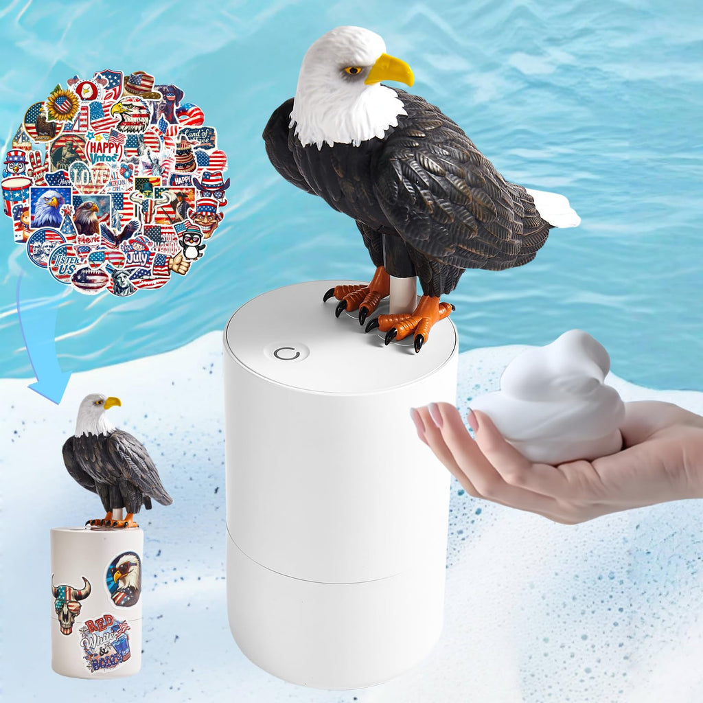 Peace Bird Foam Soap Dispenser-Pigeon and Bald Eagle Shaped Foam Hand Washer, Suitable for Kitchen and Bathroom, Automatic Liquid Soap Dispenser, Touchless Battery Powered Hand Washer (Bald Eagle)