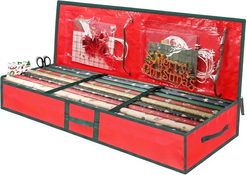 Gift Wrap Organizer by Holiday Essentials - Durable Plastic Storage Bags for Christmas Supplies | Red