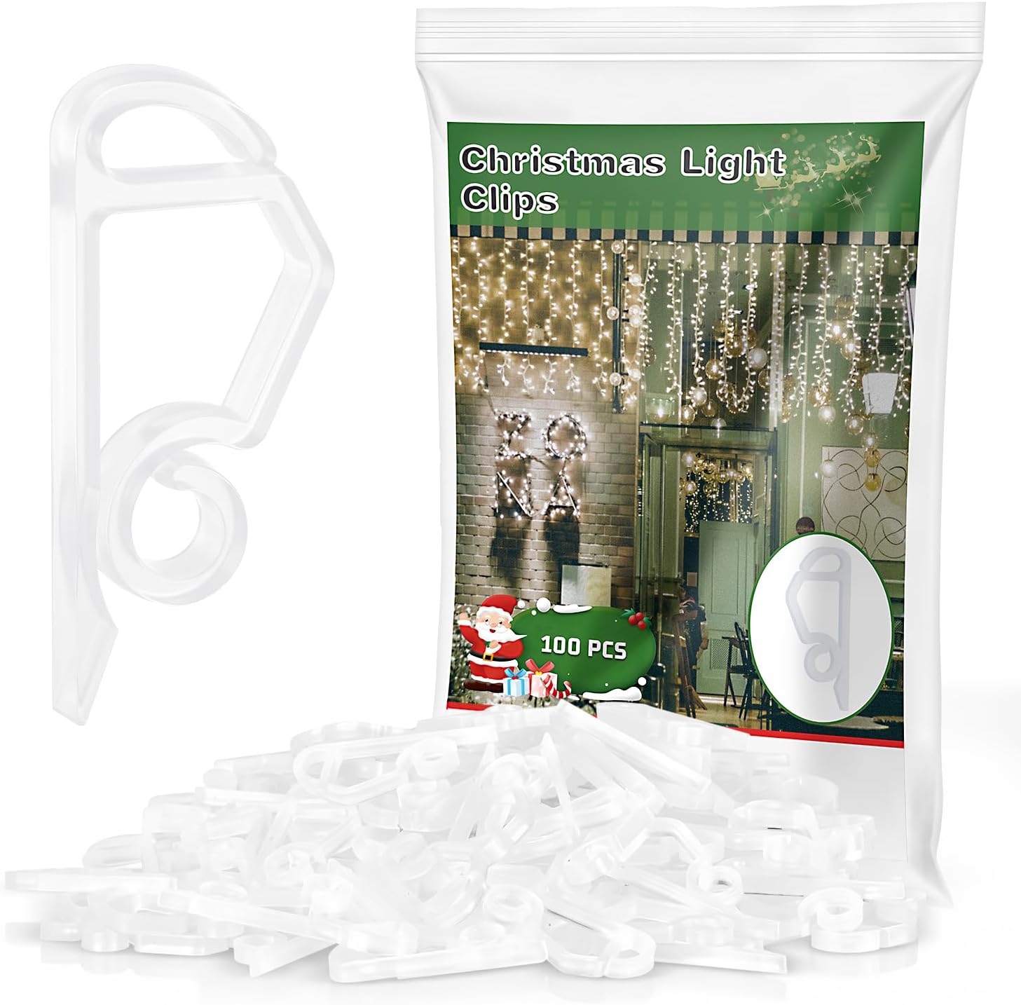 MEILIDY Christmas Light Clips - Weatherproof Plastic Gutter Clips for Outdoor Holiday Lights | Clear, 100 Pcs