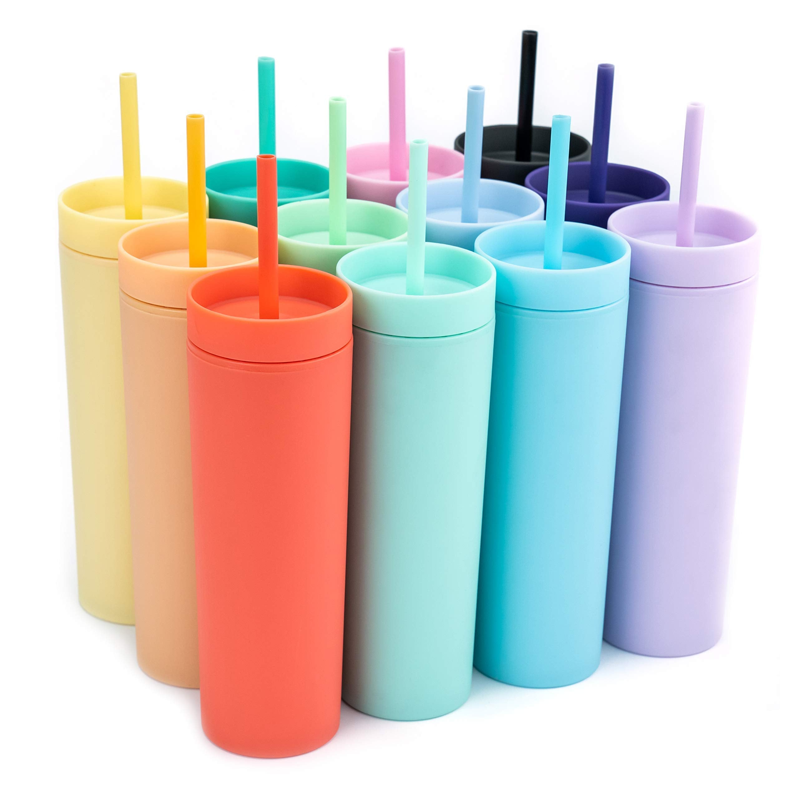STRATA CUPS BUNDLE! 16 oz Colored Acrylic Tumblers (Set of 12) + 16 oz Matte Pastel Skinny Tumblers (Set of 12)